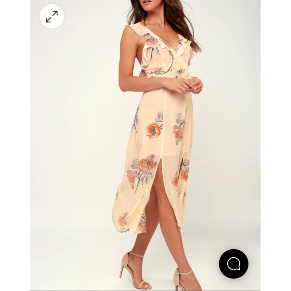 ASTR The Label Milani Midi Dress Peach Sorbet Floral Small‎ Party Event cocktail